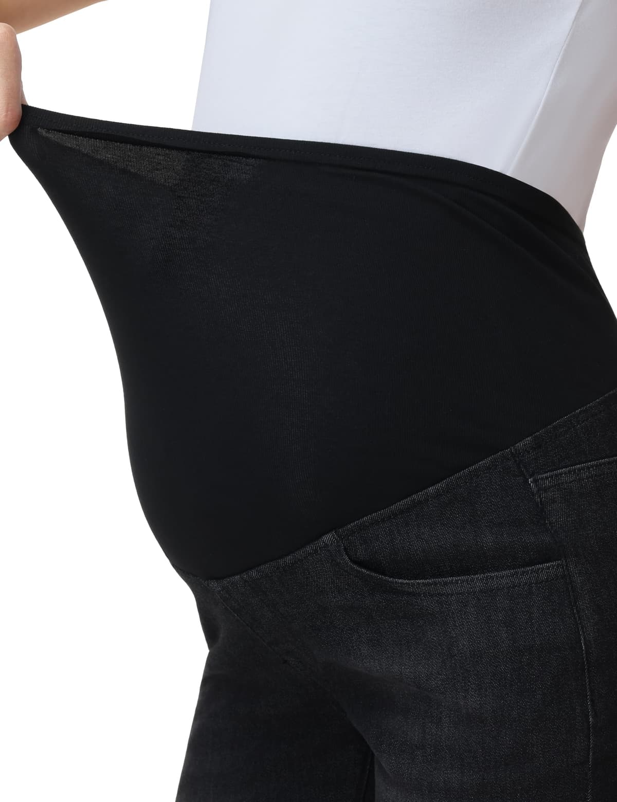 Pantalones vaqueros cortos de maternidad, pantalones vaqueros por encima del abdomen, dobladillo doblado, pantalones cortos de maternidad — view 4