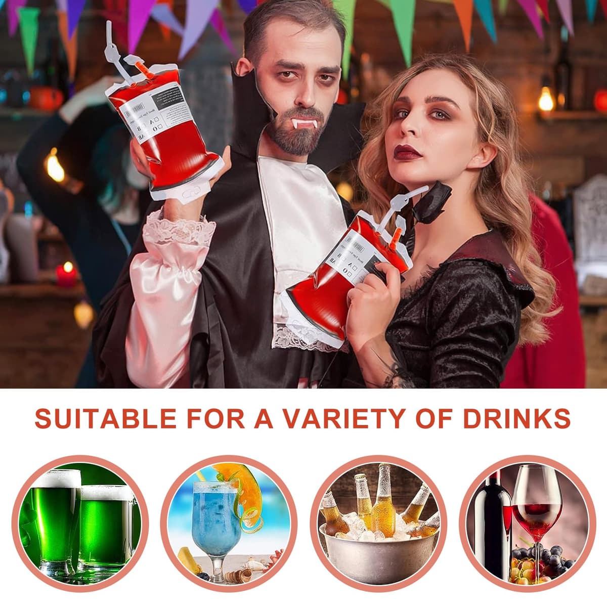 31 Piezas Bolsa de Beber Sangre para Halloween, Bolsa de Sangre para Bebidas, Bolsas de Sangre para Llenar, Reutilizable Contenedor de Bebida de Sangre para Decoración de Halloween Zombie Fiesta — view 5
