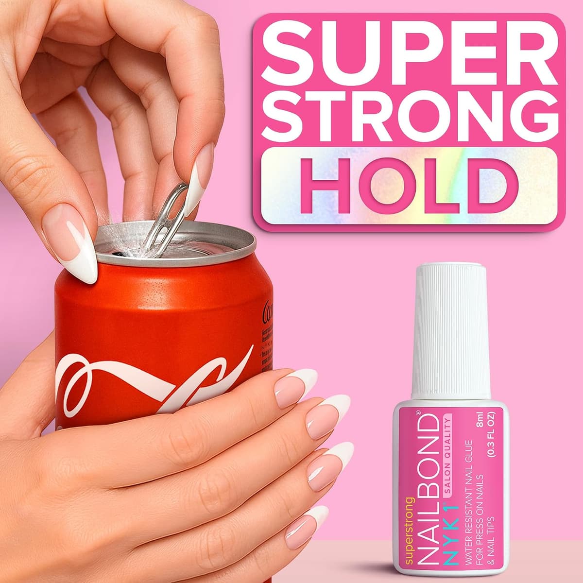 Super Strong Nail Glue for Press On Nails, Tips & False Nails (8ml) NYK1 NailBond Brush On Nail Glue Extra Strong for Press Ons, Tips & Acrylics - Long Lasting, Maximum Strength, Mess-Free Application — view 3