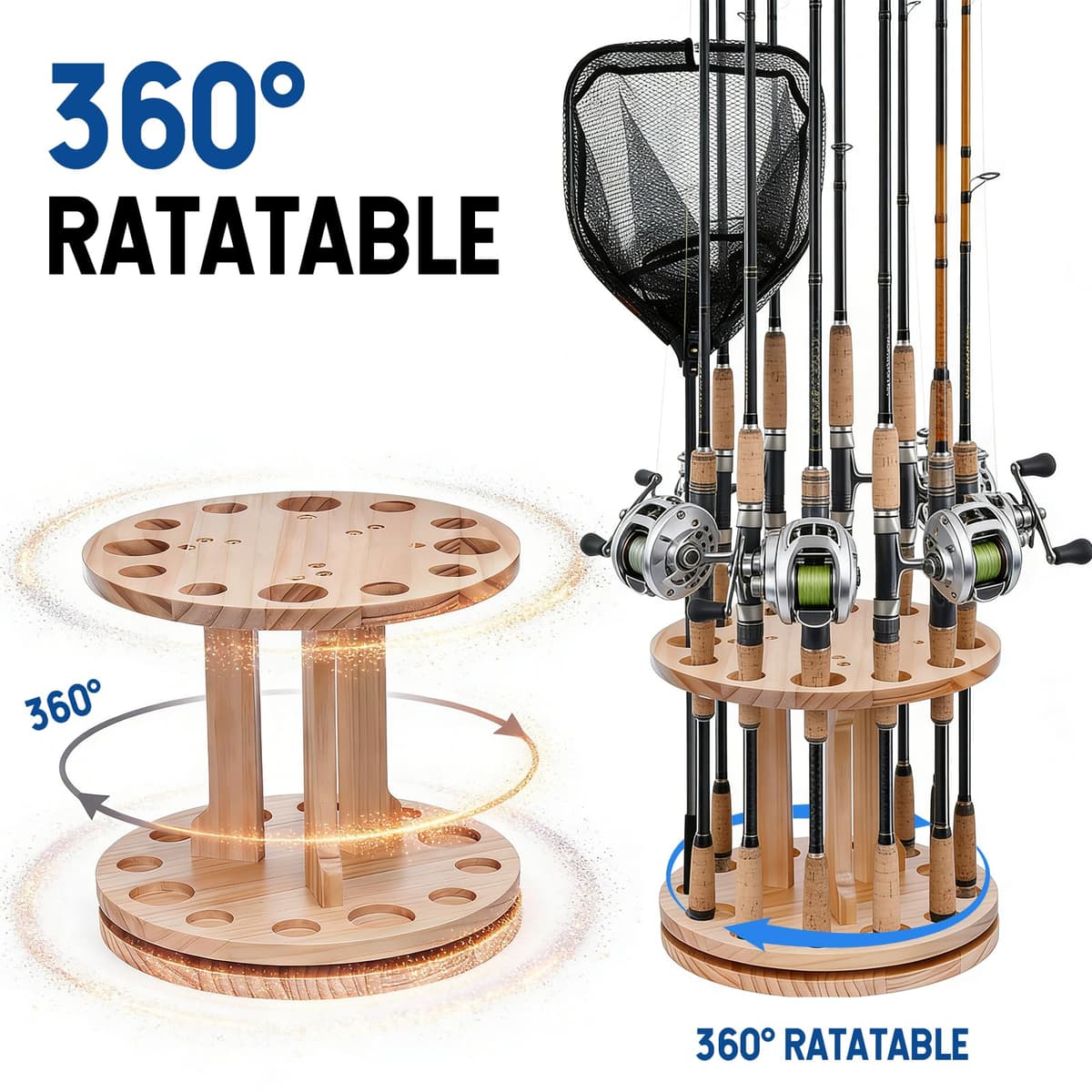 JAOGAUS Soporte Cañas de Pescar, Soporte Giratorio para Cañas de Pescar con 12 Agujeros, Resistente y Duradero para Pescadores — view 5