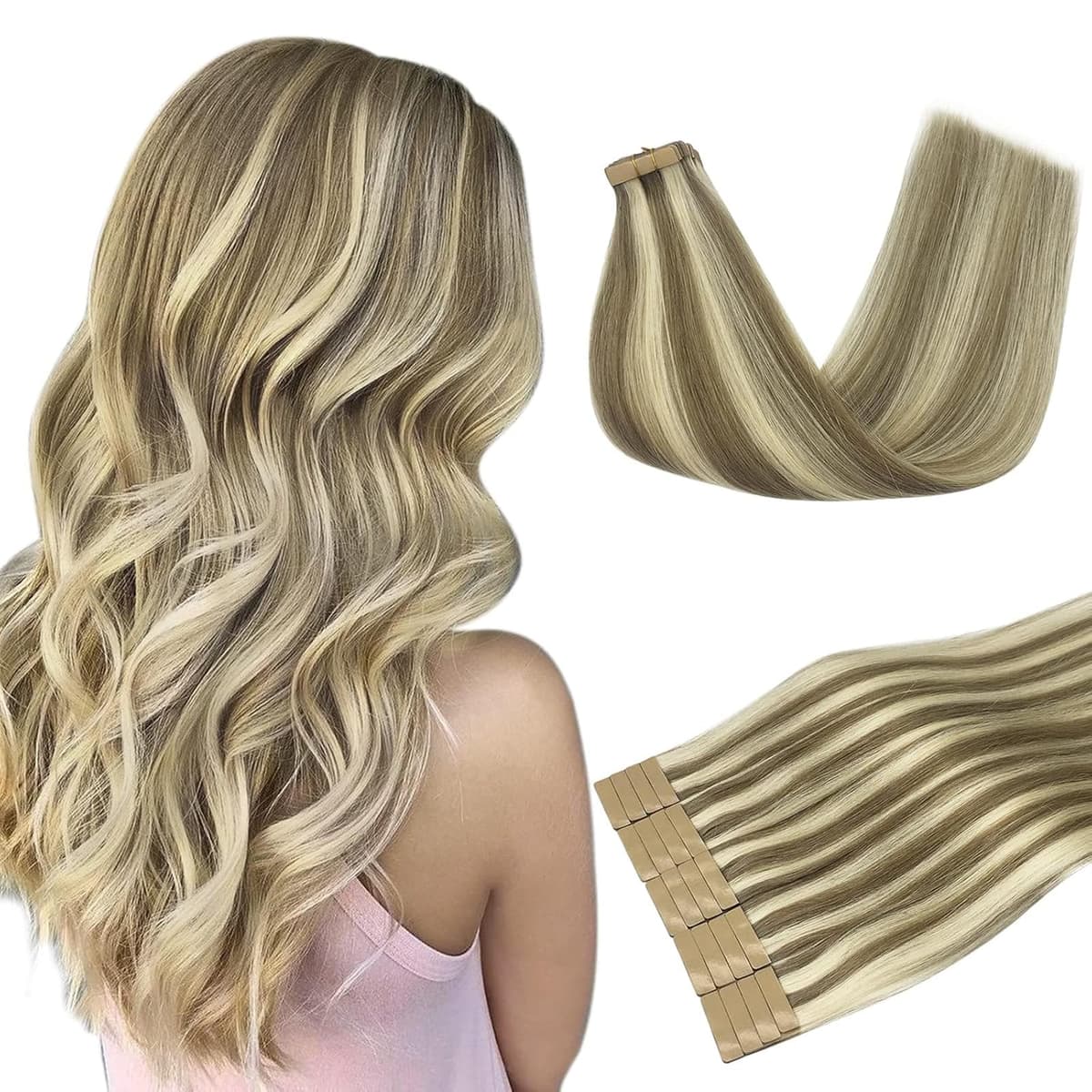 DOORES Tape in Hair Extensions Human Hair, Balayage Dark Brown to Chestnut Brown 50g 20pcs 18 Inch, Human Hair Extensions Natural Remy Straight Skin Weft — view 10