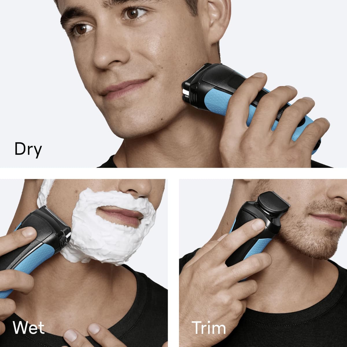 Braun Series 3+ Electric Shaver, 3 Flexible Blades, Wet & Dry Razor for Men with Beard Trimmer Attachment, +5 Combs, Efficiency MicroComb, Made in Germany, Includes Rechargeable Battery, 3010BT, Blue — view 4
