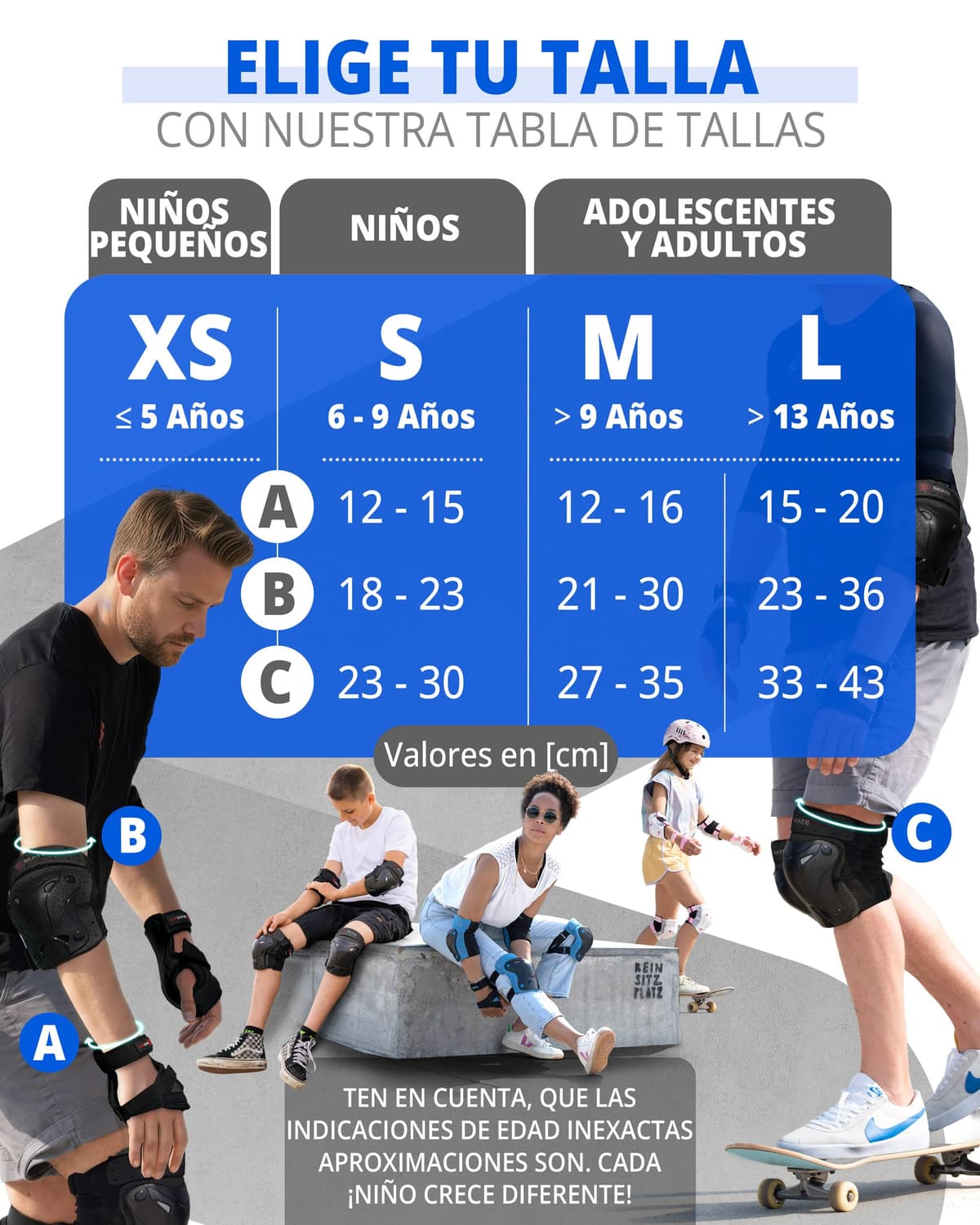 SKATEWIZ Protecciones Patines Niña, Niño e Adulto [6 piezas] Rodilleras y Coderas Niño Patinaje, Patines, Rodilleras Para Niños - Marca Alemana — view 5
