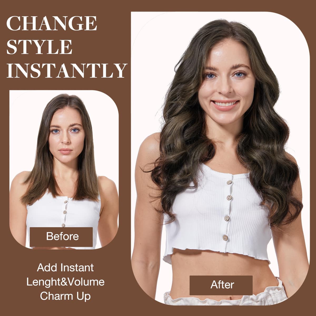 GOO GOO Clip in Hair Extensions Human Hair, 18inch 150g 9Pcs, #2 Dark Brown, Hair extensions for women, Human Hair Extensions Clip in — view 364