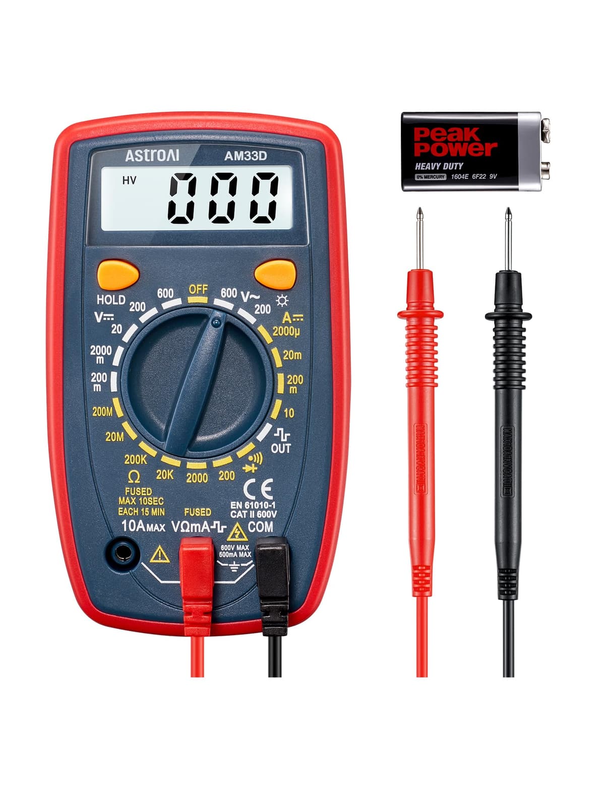 AstroAI Multímetro Digital, Polímetro Profesional, Voltímetro, Tester Electricista, Multimeter para Corriente CC, Voltaje CA/CC, Resistencia, Continuidad y Diodos de Prueba, Negro — view 9