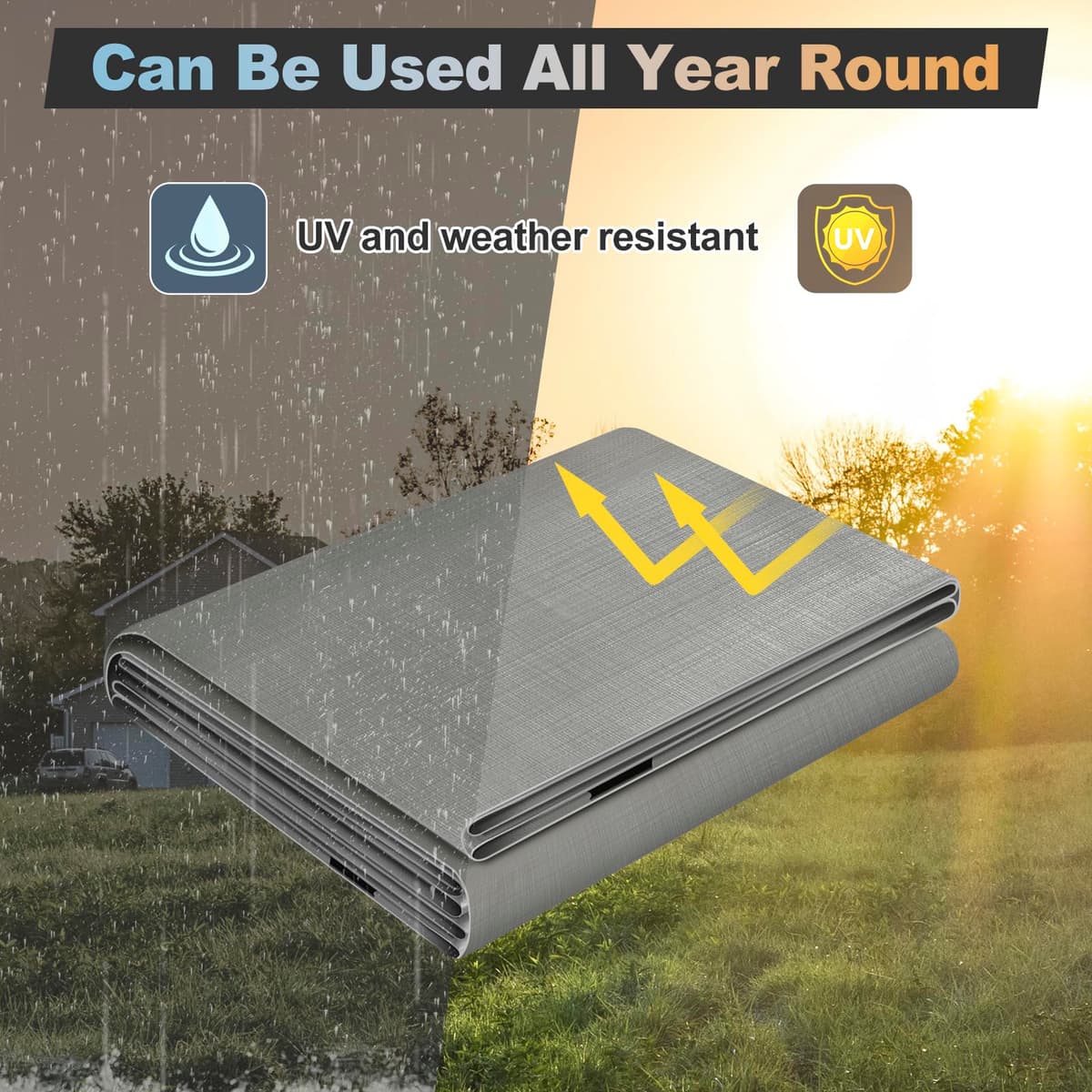 WOLTU Lona Impermeable Exterior PE 280g/m², Lona de Protección Toldo con Ojales de Aluminio, Duradera Resistente a Los Rayos UV Desgarros, Multiusos para Muebles Jardín Piscina Coche,Gris 3x3m — view 2