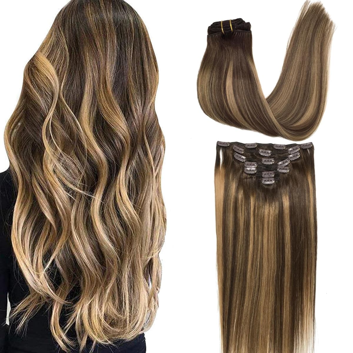 GOO GOO Clip in Hair Extensions Human Hair, 18inch 150g 9Pcs, #2 Dark Brown, Hair extensions for women, Human Hair Extensions Clip in — view 21