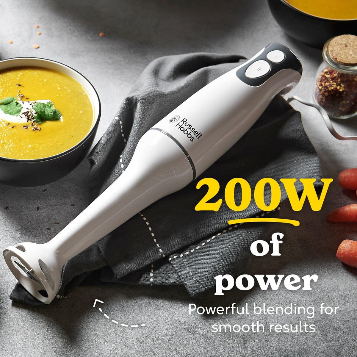 Russell Hobbs Food Collection Electric Hand Blender, 2 Speeds and Pulse Technology, Detachable blending leg for easy cleaning, Stainless steel blades, 200W, 22241 — view 2
