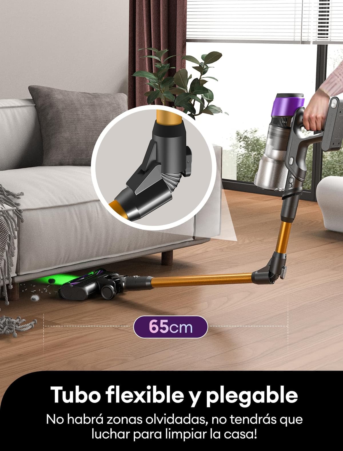 Ultenic U20 Aspiradora sin Cable 55Kpa/55Min, Cepillo Anti-Enredo Mejorado, Aspirador Escoba con Brazo Flexible, Limpieza Ultraprofunda Bajo Muebles sin Agacharse, para Alfombra/Pelo de Mascotas — view 4