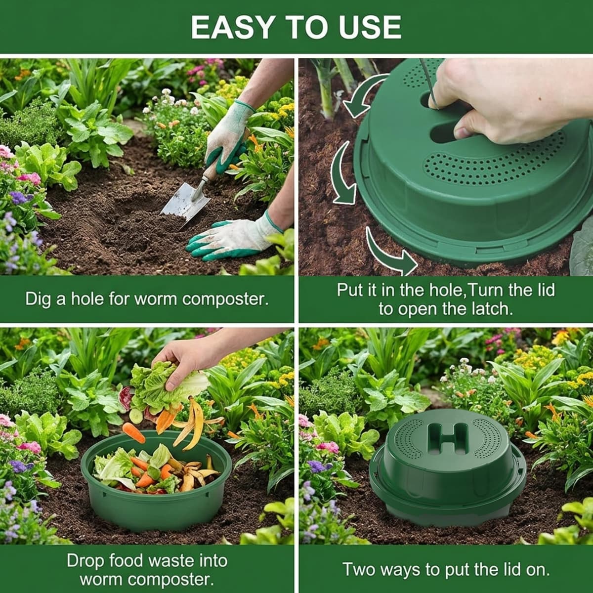 In Ground Worm Composter 12L, Vermicomposting Bin for Garden Beds & Home Use, Green Worm Composter for Beginners — view 3