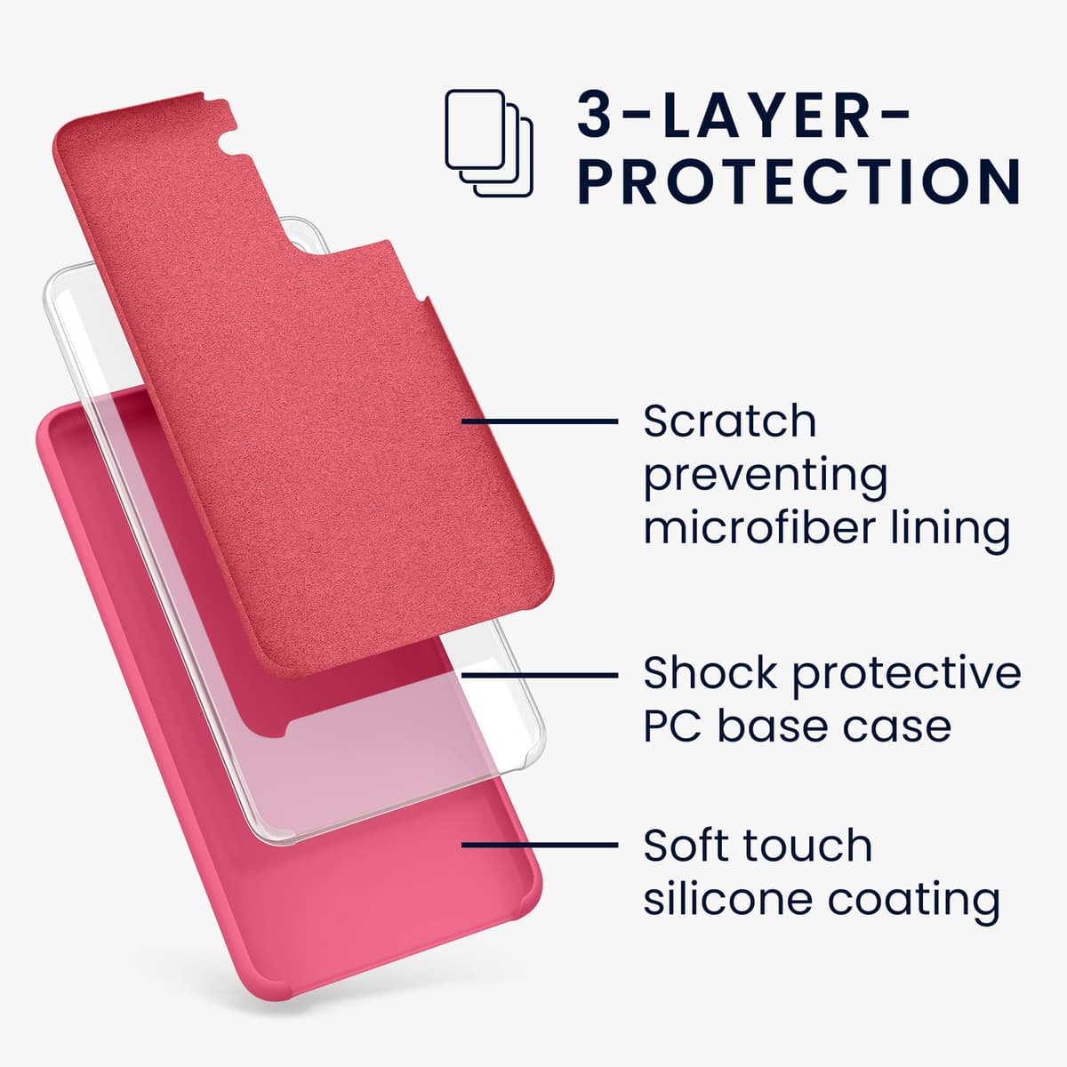 kwmobile Case for Samsung Galaxy S21 Case - Soft Cover - Shockproof Silicone - Wireless Charging Awesome Pink — view 2