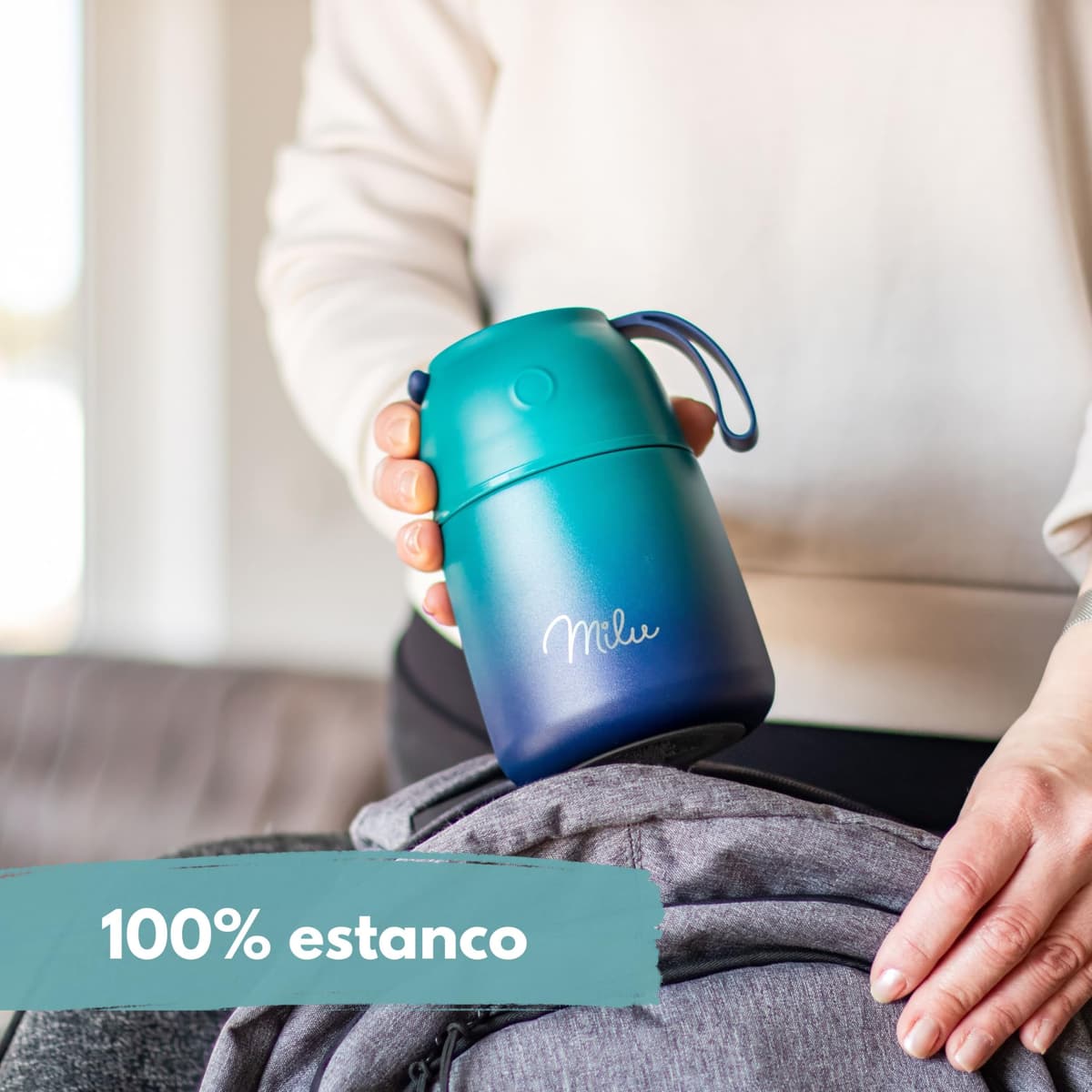 Milu Termo para Comida 450 ml Taza Aislada, Botella de Acero Inoxidable Aislada Alimentos, Beber y sopa de los niños de adultos Térmico (450ml/Verde Azul) — view 7