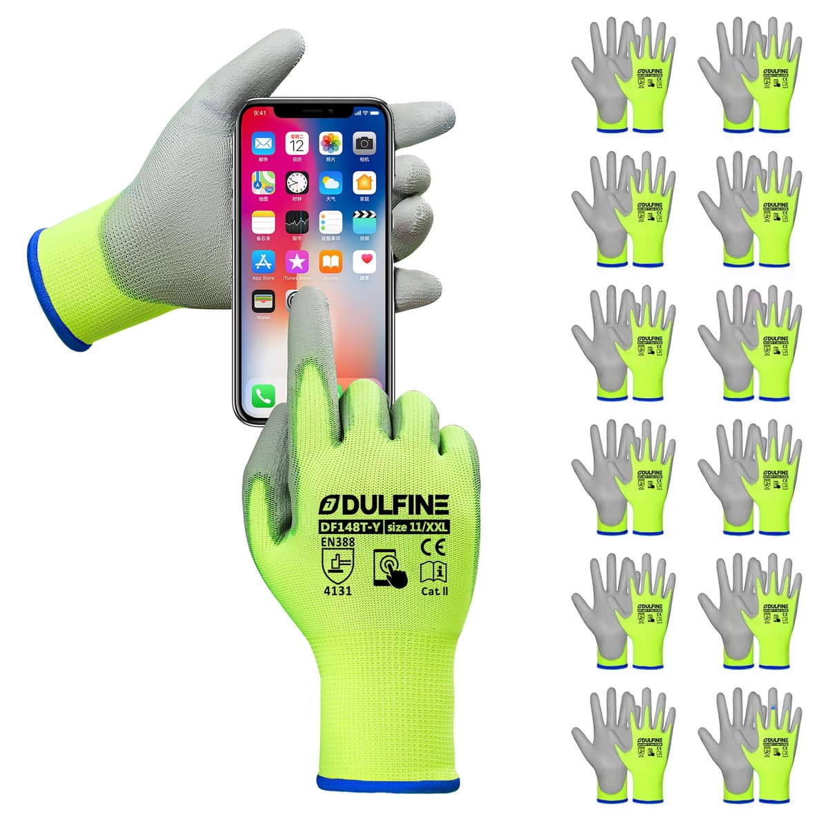 DULFINE Ultra-Thin PU Coated Work Gloves-12 Pairs,Excellent Grip,Nylon Shell Black Polyurethane Coated Safety Work Gloves, Knit Wrist Cuff,Ideal for Light Duty Work. (X-Small) — view 28