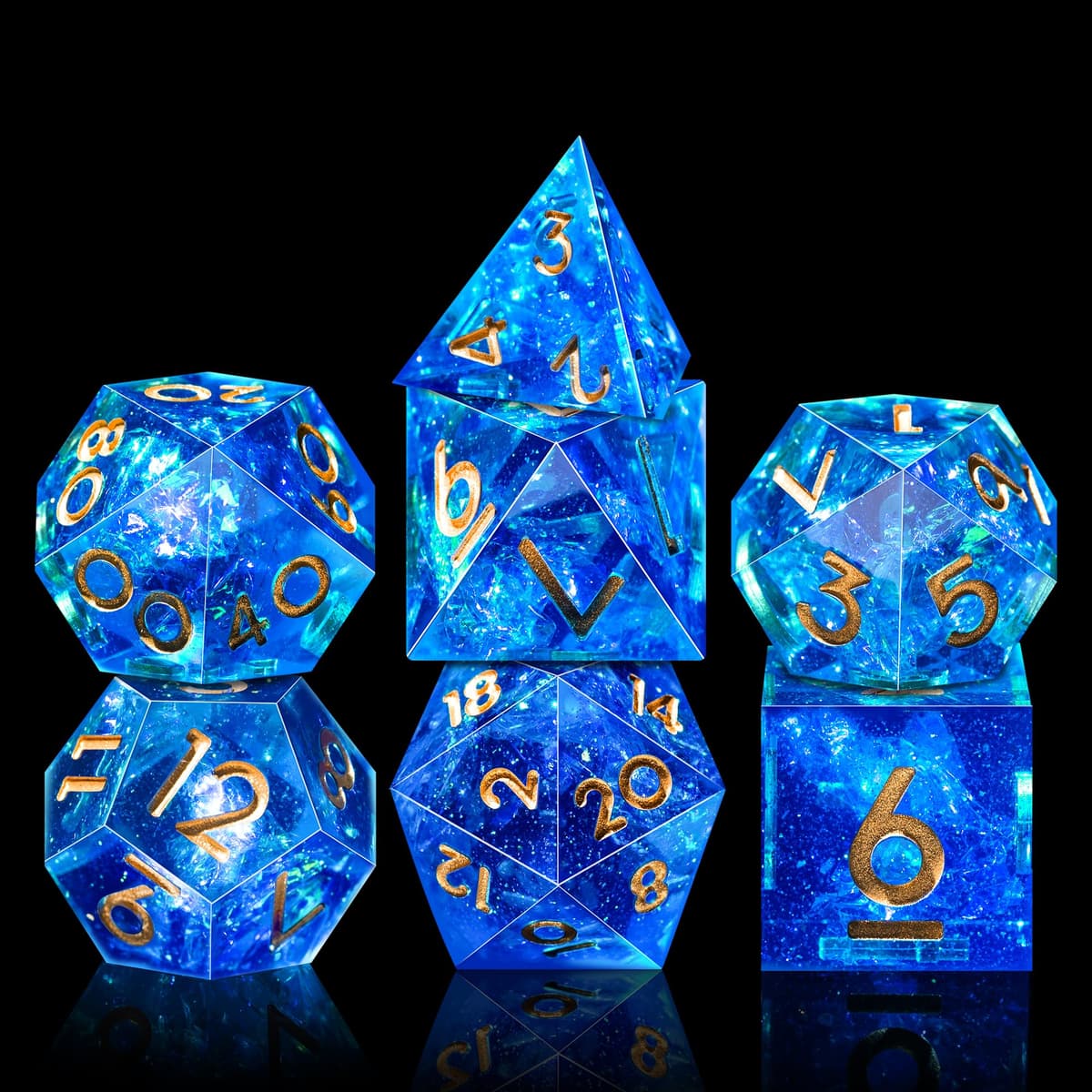 SIQUK 7 Piezas Set Dados DND Poliedricos Juego de Dados Poliédricos 7-Die DND Dice D4 D6 D8 D10 D12 D20 D% para D&D RPG MTG Dungeons and Dragons （Azul & Oro） — view 2