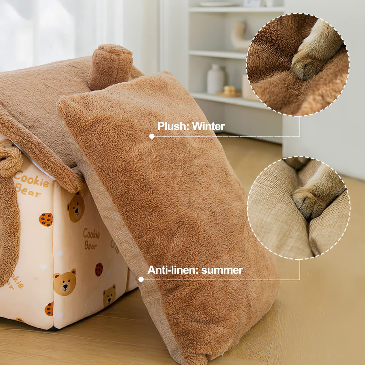 Galatée Cama De Cueva De Gato, Cama Lavable para Perros, Iglú De Felpa Cálida y Acogedora para Gatos, Casa para Mascotas Plegable, Cama para Mascotas con Fondo Antideslizante(S, Oso Pardo Oscuro) — view 4