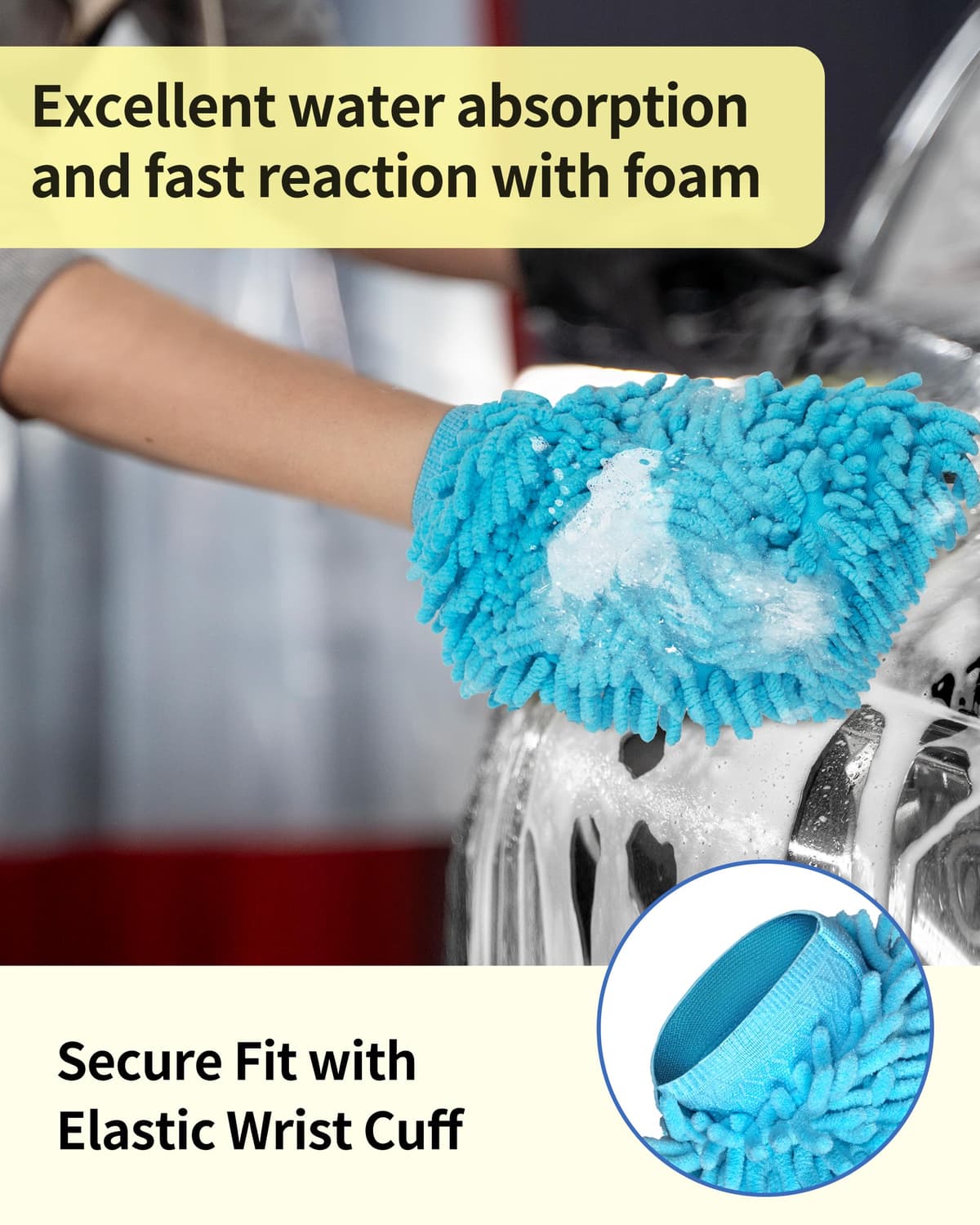 MR.SIGA Microfiber Car Wash Mitt, Pack of 2, Blue & Yellow — view 5