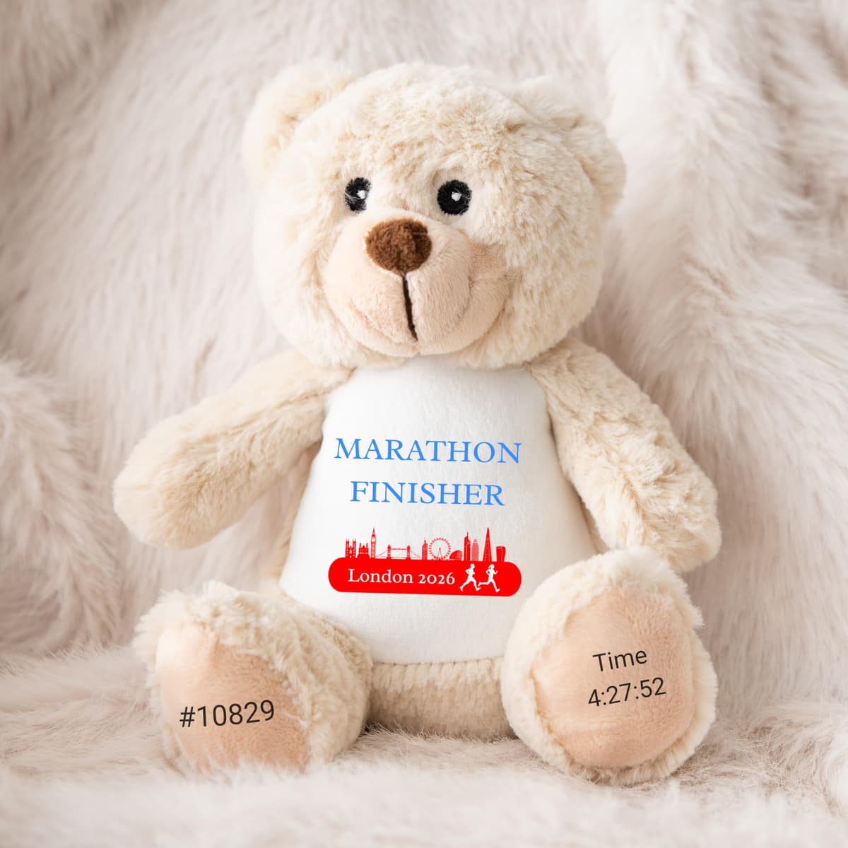 HotScamp Marathon Gift Cuddly Toy - Personalised London 2026 Teddy Marathon? Completed It! Customised Runner Running Finish Medal Congratulations Well Done Run Soft Cuddly Plushie - Brown Teddy — view 3