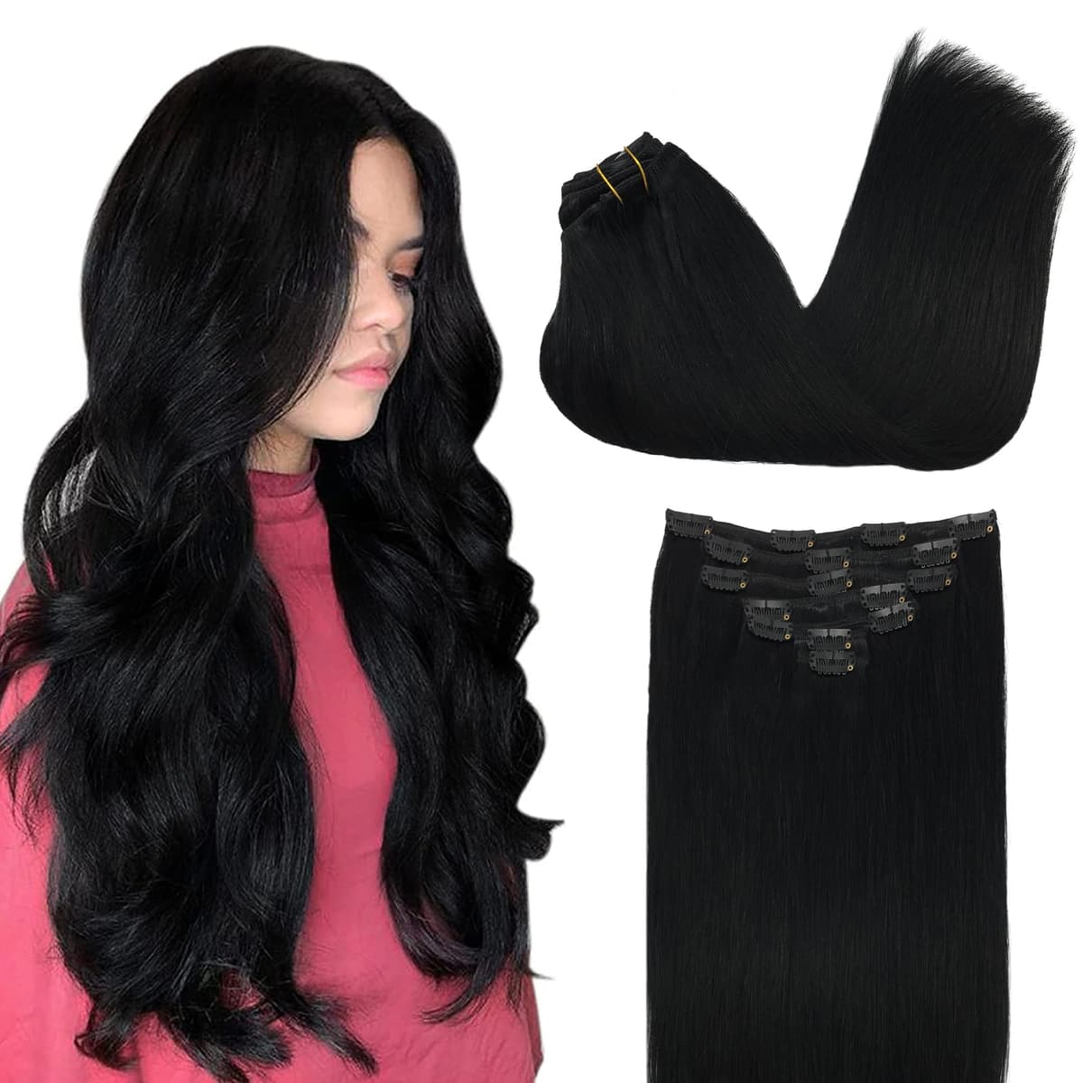 GOO GOO Clip in Hair Extensions Human Hair, 18inch 150g 9Pcs, #2 Dark Brown, Hair extensions for women, Human Hair Extensions Clip in — view 178