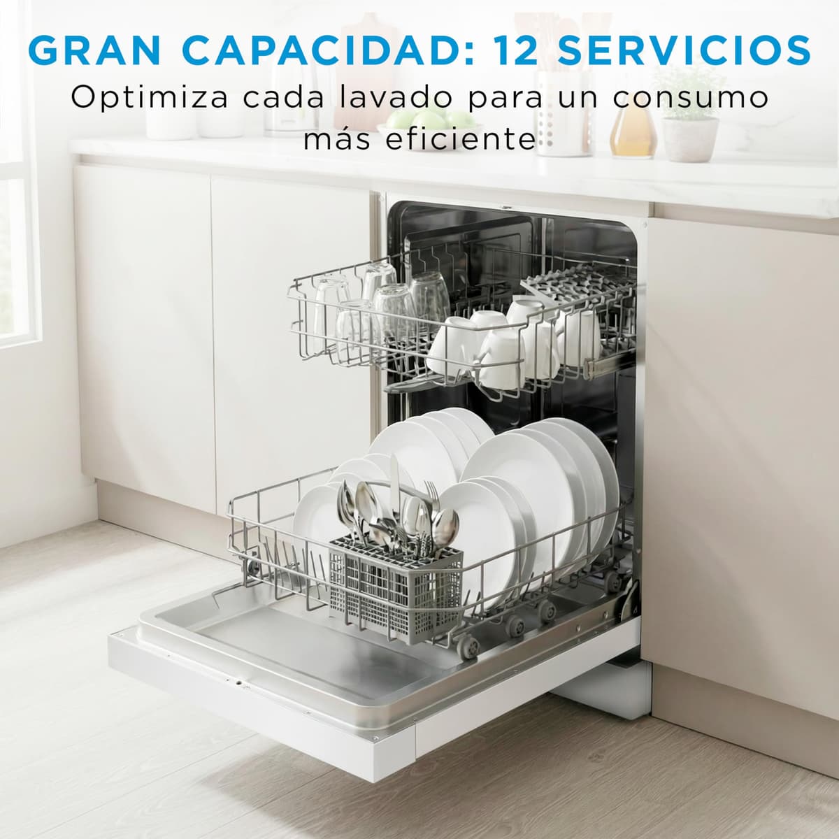Midea Lavavajillas 60 cm+++ Blanco para 12 servicios - Lavaplatos Libre Instalación con 4 Programas de Lavado, Integrable - Filtro Antibacterias, 49 dB, y Función de Media Carga Nuevo Modelo — view 3