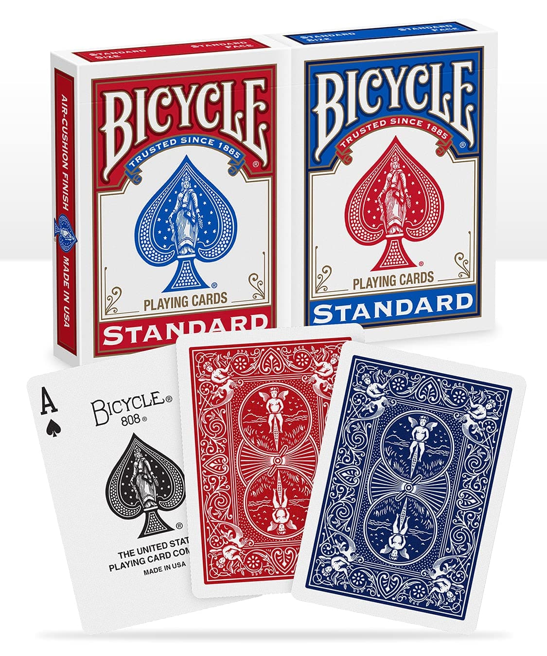 Bicycle® Standard index Playing Cards, 2 Decks, Red & Blue, Air Cushion Finish, Professional, Superb Handling & Durability for 14 years 3 inches x 4 inches x 1 inch Standard 2 Pack Single