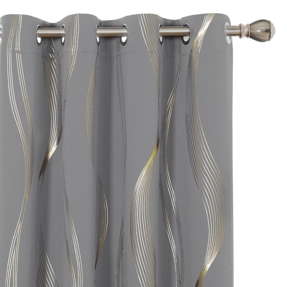 Deconovo Grey Blackout Curtains for Living Room 72 Drop Silver Wave Line Foil Printed Blackout Curtains Thermal Insulated Curtains Eyelet Curtains for Baby Nursery 46 x 72 Inch Light Grey Two Panels — view 37