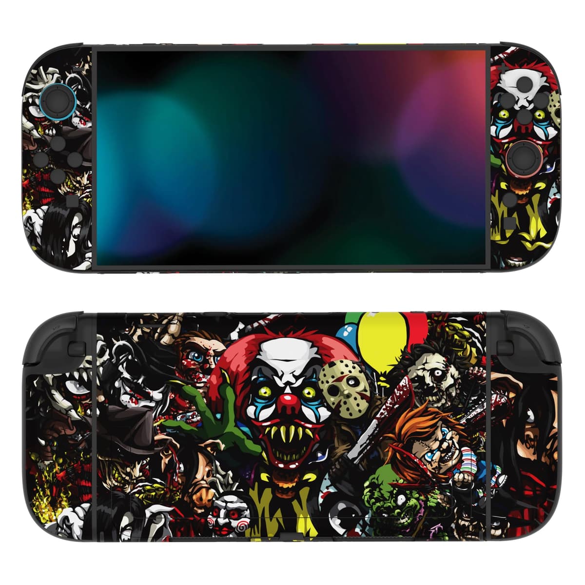 PlayVital 2 Sets de Fundas Adhesivas de Vinilo para Nintendo Switch 2 (2025), Pegatinas Personalizadas para Consola, Grips, Dock y Agarre, Protector Decorativo Completo (Fiesta de Miedo) — view 4