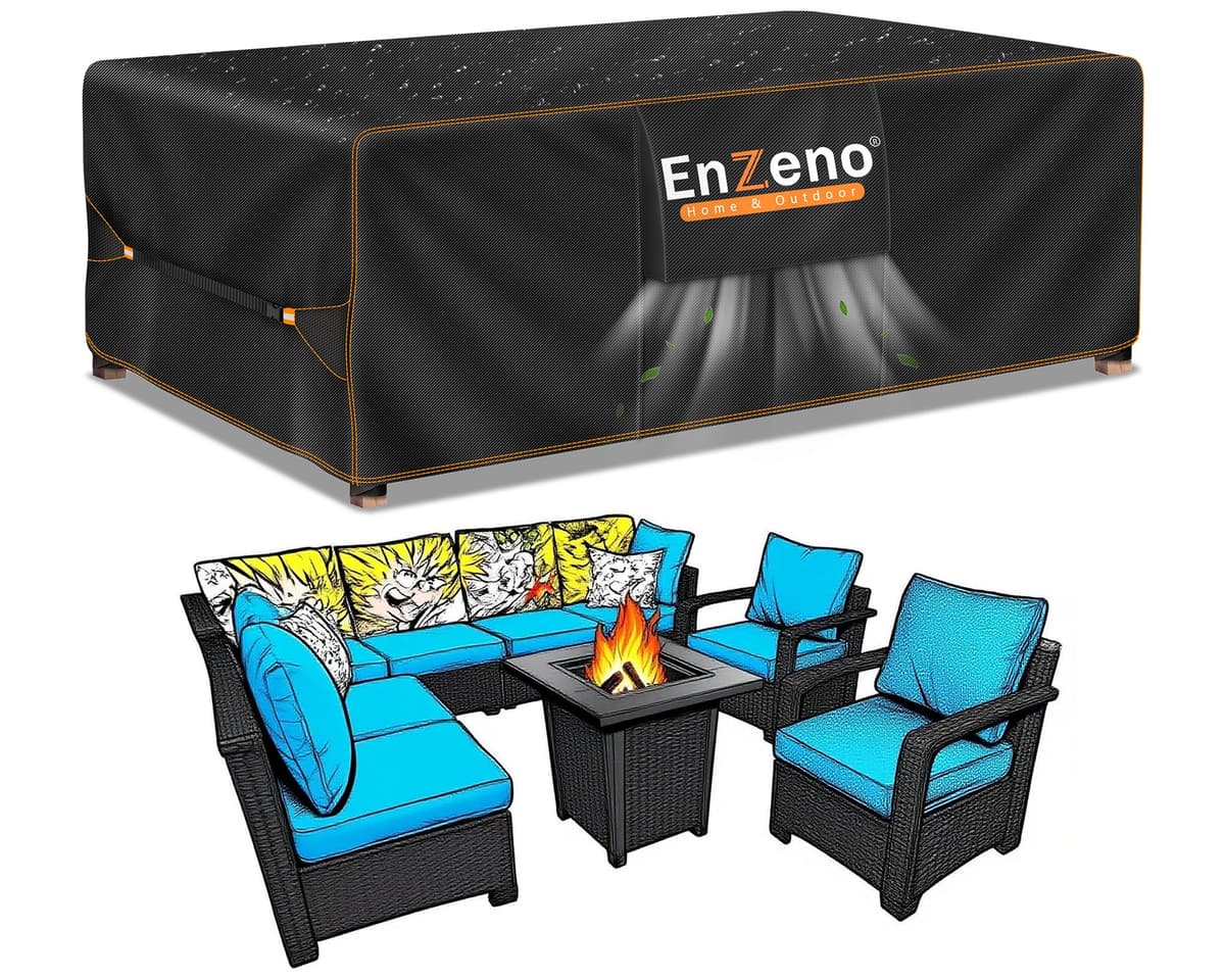 Enzeno Outdoor Garden Furniture Covers - Waterproof with Air Vent, Patio Table and Chair Set Cover, Heavy Duty Oxford Fabric 200X160X74cm — view 14