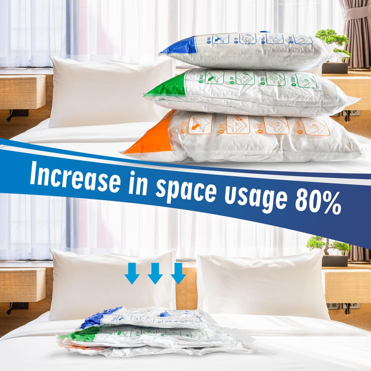 STORAGE MASTER Space Saver Bags for Travel and Home Reusable Vacuum Storage Bags Save 80% More Storage Space Work with Vacuum Cleaner (9 Combo, No Pump Included) — view 5