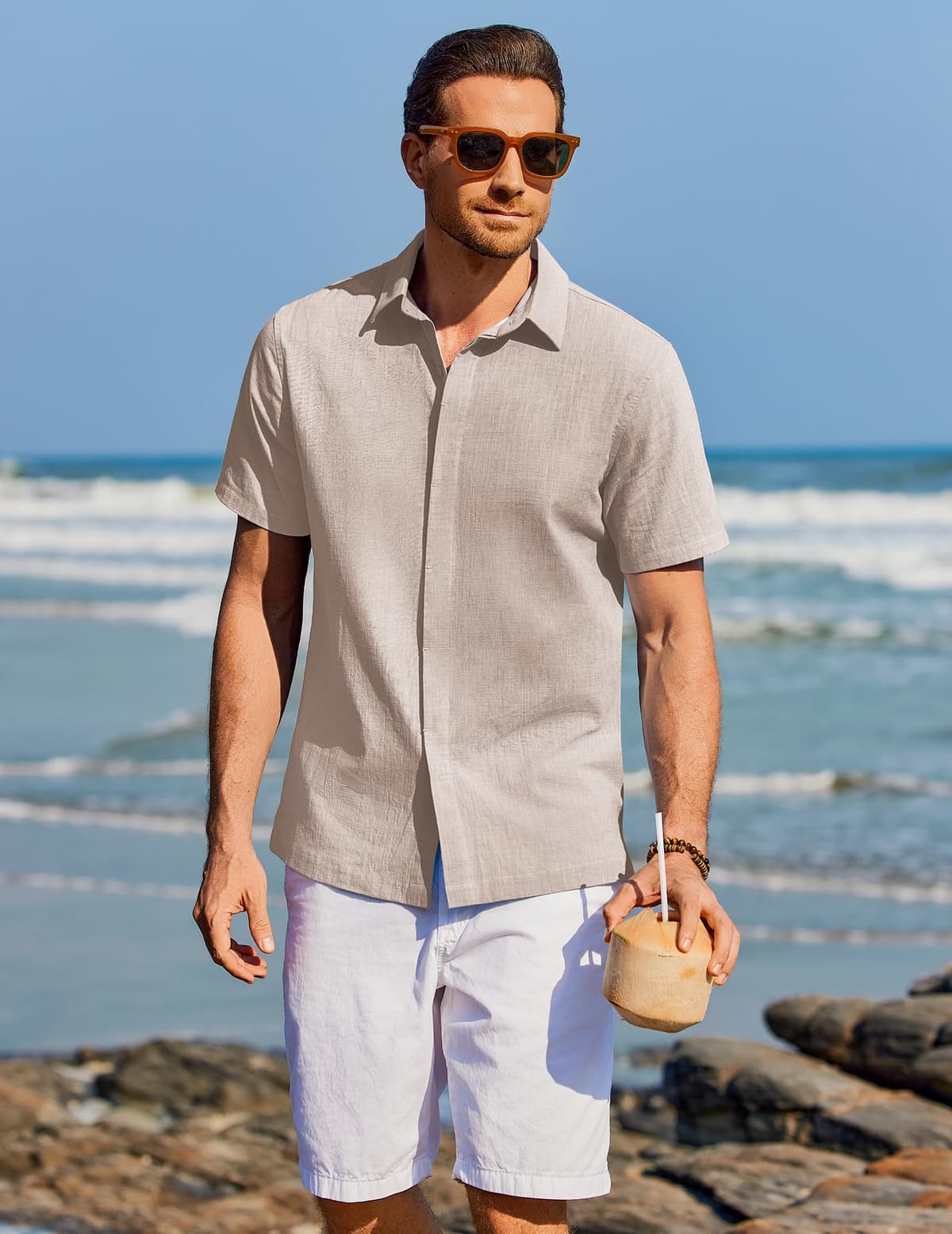 COOFANDY Camisa Hombre Manga Corta Verano 100% Algodón Camisas Hombre Casual Regular Fit — view 2