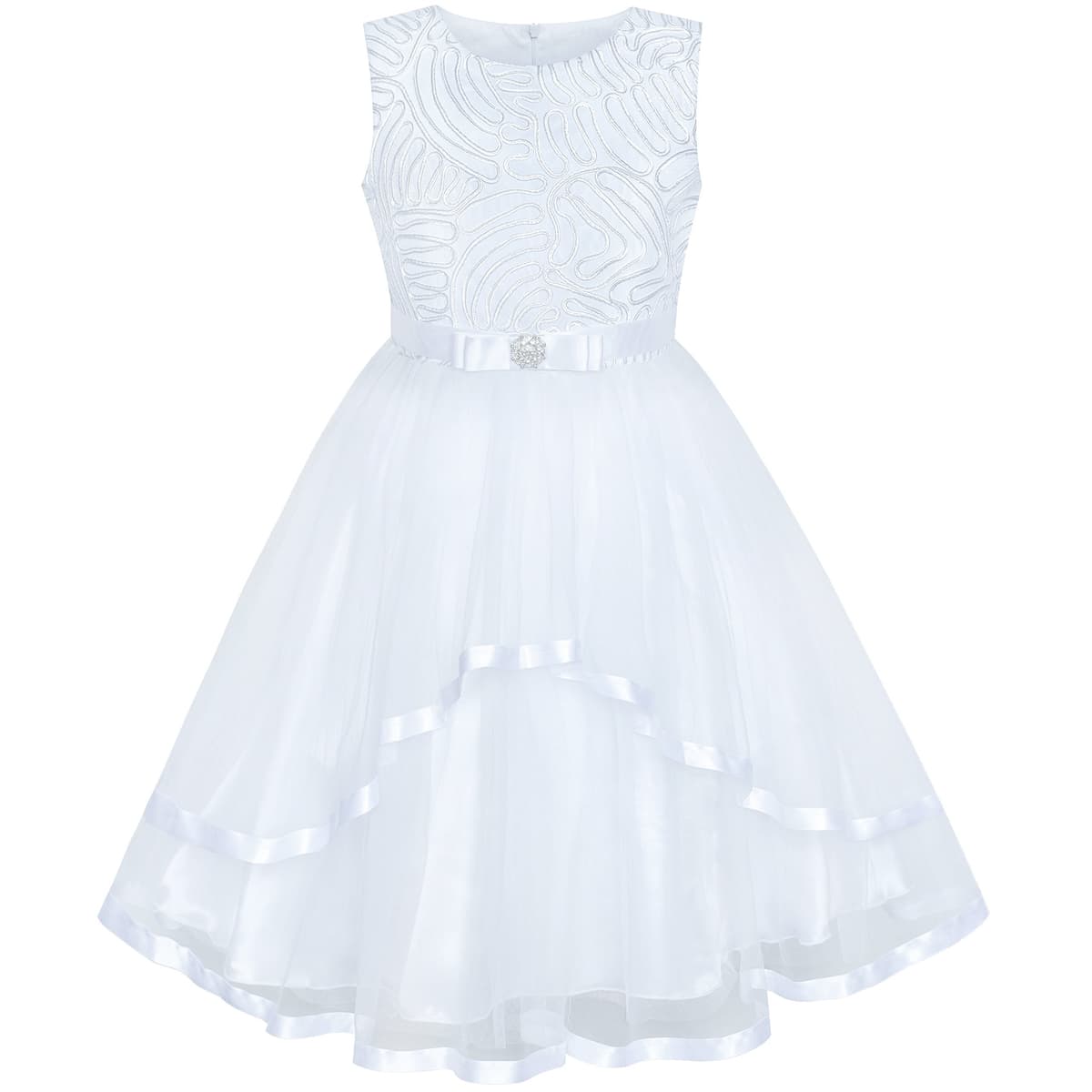 Sunny Fashion Flower Girls Dress Blue Belted Wedding Party Bridesmaid Size 4-12
