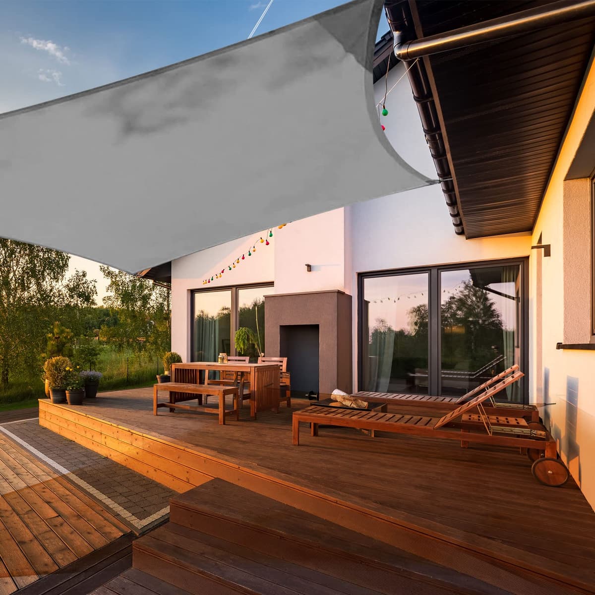 HAIKUS Toldo Vela de Sombra Impermeable Rectangular 4x5m Protección UV PES, Toldos para Patio Exterior Jardín Terraza - Gris — view 17
