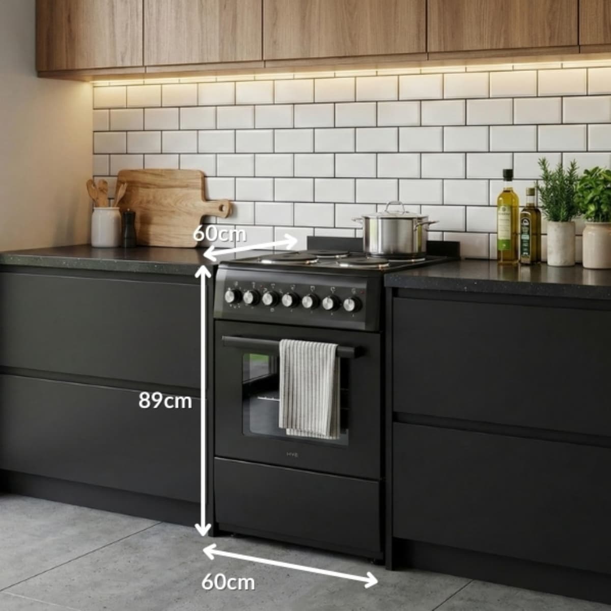 Cooker - Electric Cooker, 4 Hotplates, 62L Electric Oven, Smart Cooking Controls & Programs, 60cm Width, Freestanding Design, Matte Black, Perfect For Family Homes - C01FS60E17 — view 4