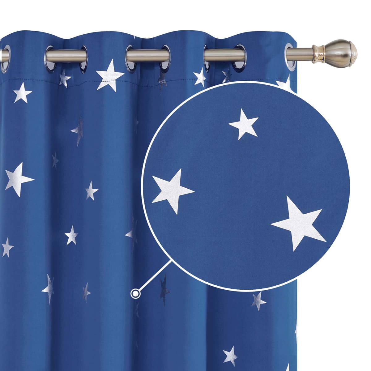 Deconovo Navy Blue Curtains for Living Room Super Soft Thermal Insulated Star Foil Printed Eyelet Blackout Curtains 46 x 54 Inch 2 Panels — view 15