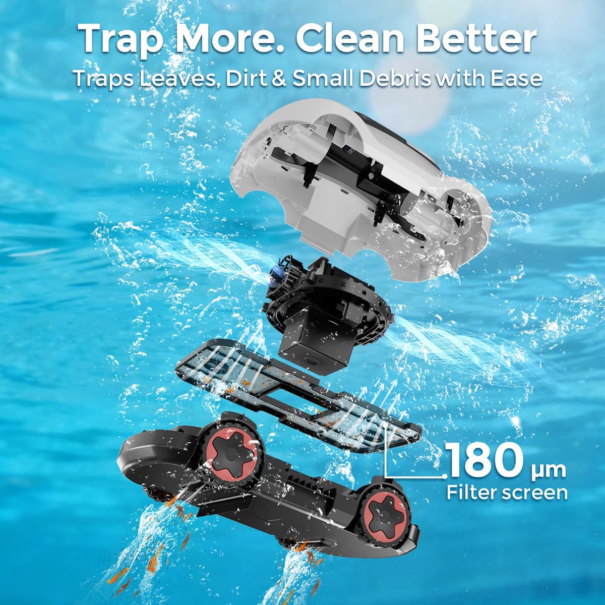 OUCAXIA C5 Cordless Robotic Pool Cleaner with 180-Min Runtime, 2.7L Large Filter Basket & Self Parking, Pool Vacuum for Above-Ground Flat Pools up to 2200 Sq.Ft (Whiteblack) — view 4