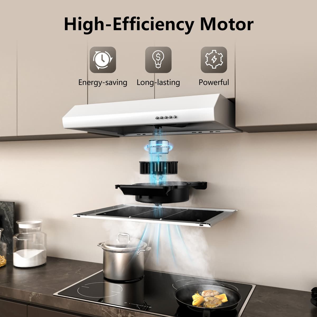 FIREGAS 60cm Visor Cooker Hood Undercabinet Hood Wall Mounted Kitchen Extractor Fan 600mm Top Vented Range Hood, White — view 3