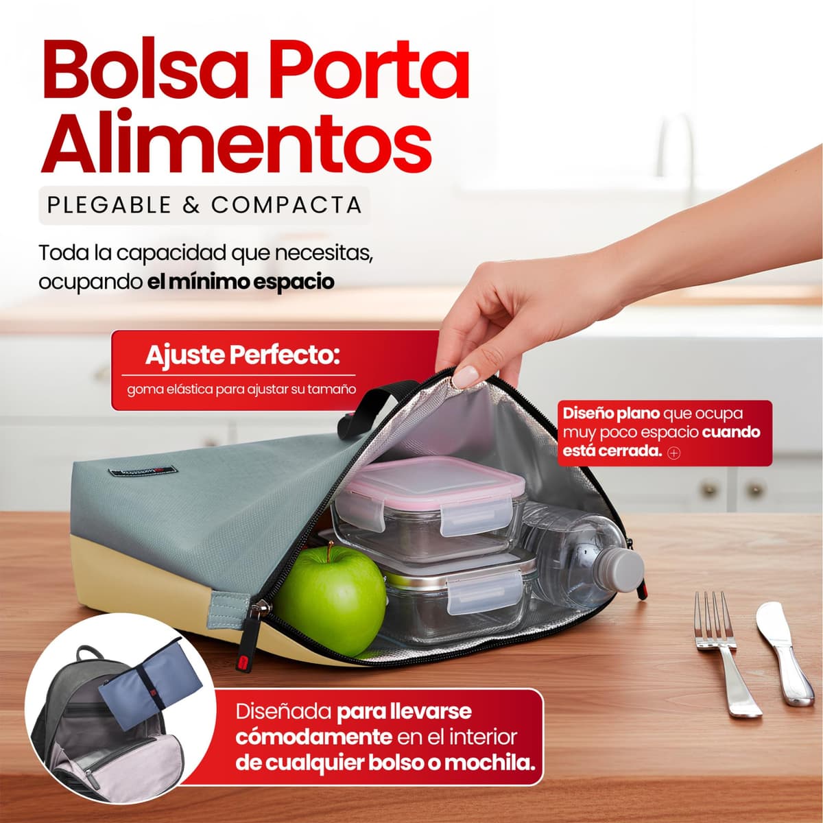 Iris Barcelona - Snack Bag Plegable 2,75 L - Bolsa Térmica Porta Alimentos Compacta 24x13x30 cm con Goma Ajustable para Bocadillo, Fiambrera, Merienda | Lunch Bag Ideal para Trabajo y Viajes | Mint — view 2