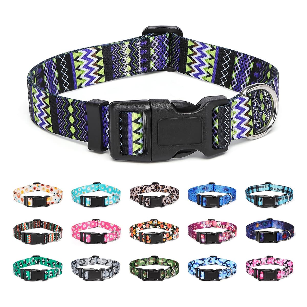 Adjustable Nylon Dog Collar with Patterns, Soft Comfy Pet Collar for Small Medium Large Dogs (S, Purple Plaid) — view 13