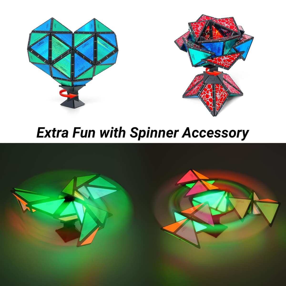 TOSY Magnet Pyramid Glow - 1 Cube Transforms into 1 Billion Shapes (Bunny, Egg Basket, Flowers, Heart), Easter Birthday Gift, 12 pcs, 243 Magnets, Glowing, Holographic Design, Puzzle/STEM Toy — view 8