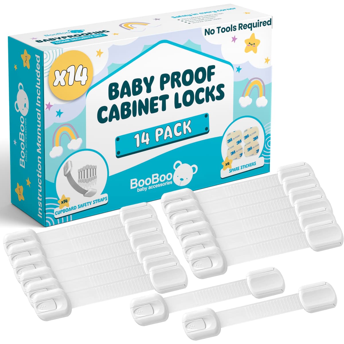 BooBoo Baby (10 PACK) Premium Child Locks For Kitchen Cupboards, Child Proof Cabinet Locks, Drawer Locks Baby Proofing Cabinets with No Drilling, Extra strong Adhesive + 4 Extra Stickers — view 9