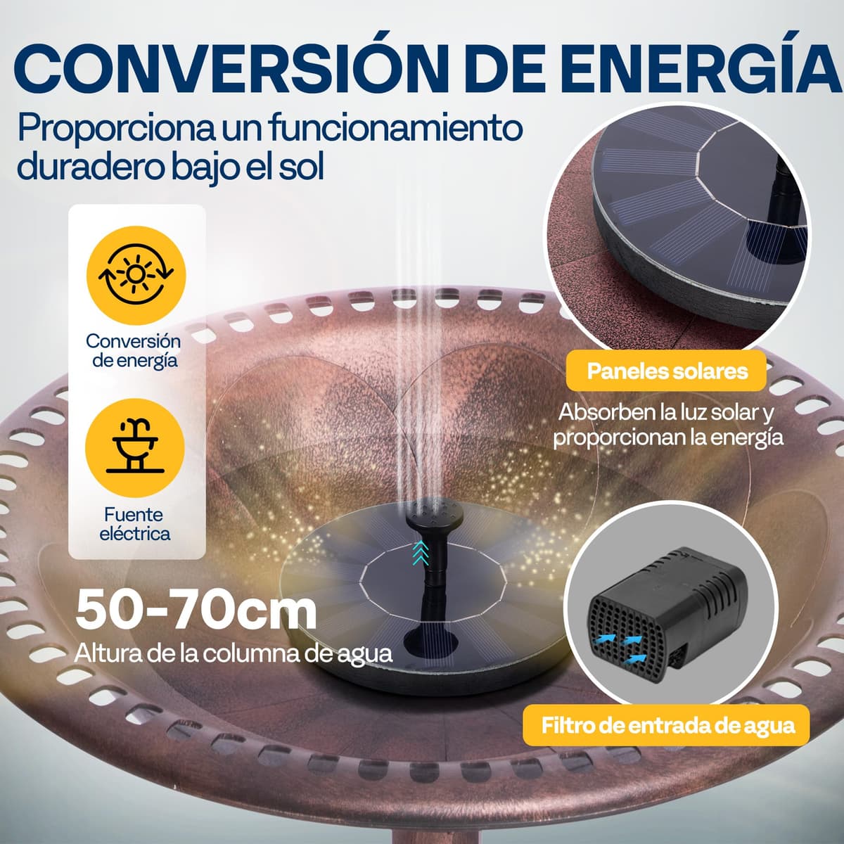 VIVOHOME Bebedero-Comedero para Pájaros para Jardín 71 cm de Altura con Fuente Solar Gran Bol de Agua en Resina de Pie Estilo Tradicional — view 4