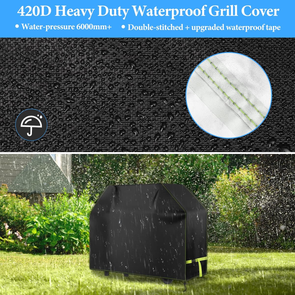 Funda Barbacoa Exterior Impermeable, VDISRR 420D Oxford Resistente al Desgarro Funda Protectora para BBQ 117 x 66 x 117 cm, Cubierta de Barbacoa Exterior Anti-Viento/Anti-Polvo/Anti-Humedad/Anti UV — view 4