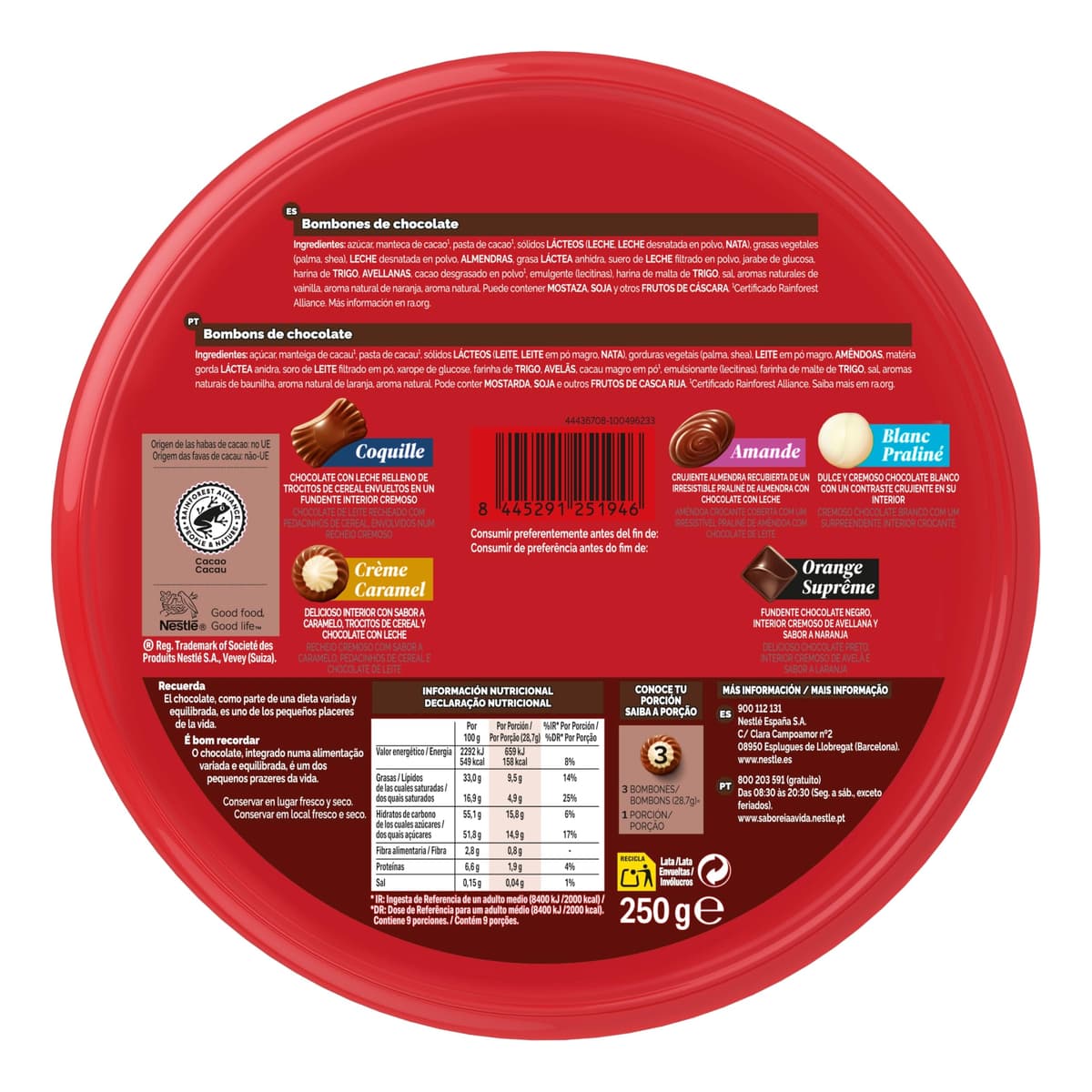 NESTLÉ CAJA ROJA bombones de chocolate con leche lata 250g — view 2