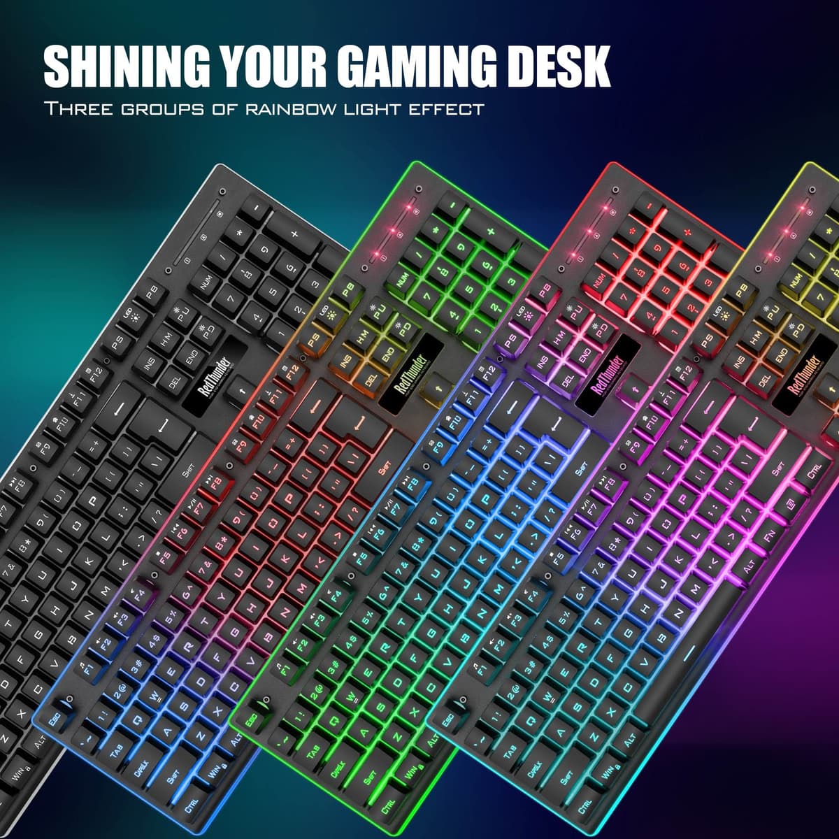 RedThunder K10 Wireless Gaming Keyboard and Mouse Combo, LED Backlit Rechargeable 3800mAh Battery, UK Layout Mechanical Feel Keyboard + 7D 3200DPI Mice for PC Gamer (Black) — view 4