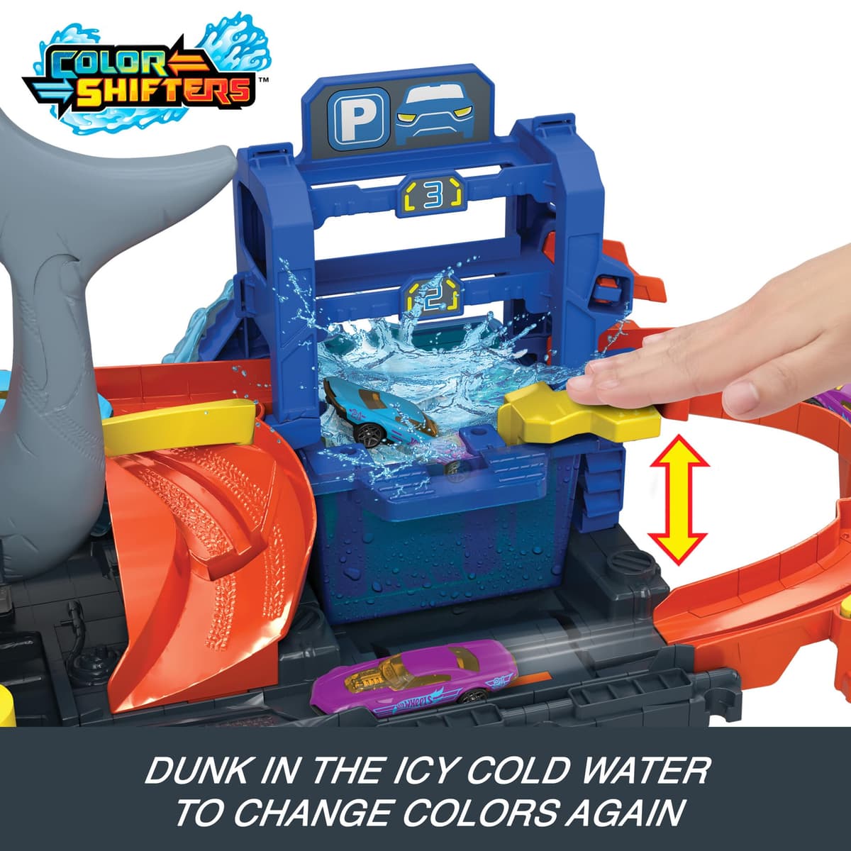 Hot Wheels Let's Race Netflix - City Toy Car Track Set, Ultra Shark Car Wash with 1:64 Scale Color Reveal Toy Car, Repeat Color-Change Feature, Storage, HTN82 — view 6