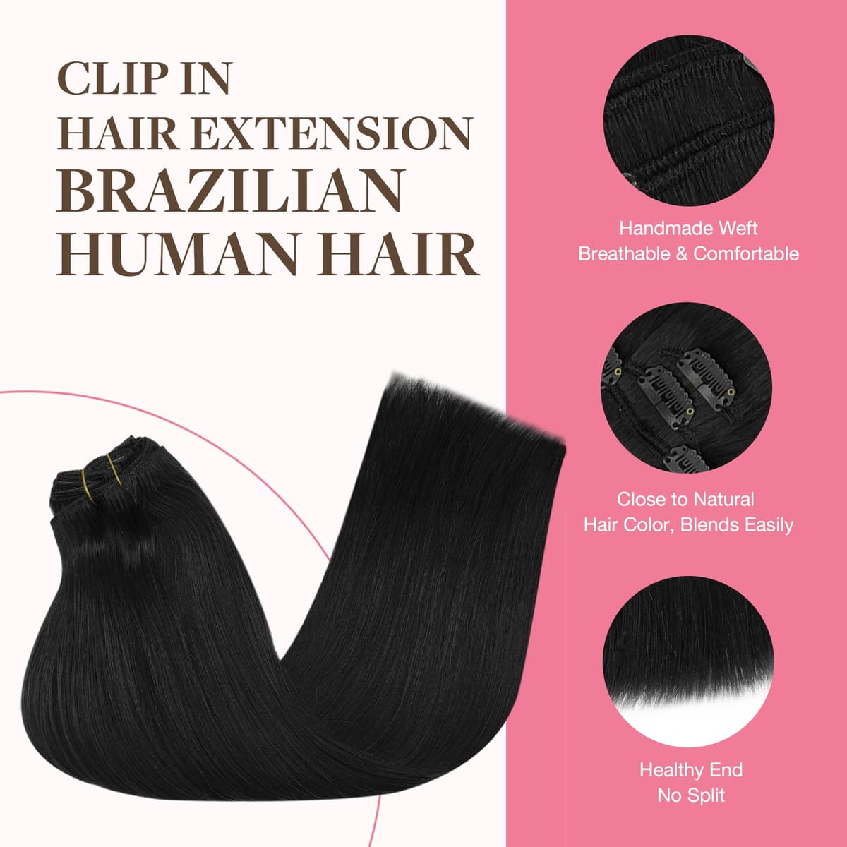 GOO GOO Clip in Hair Extensions Human Hair, 18inch 150g 9Pcs, #2 Dark Brown, Hair extensions for women, Human Hair Extensions Clip in — view 121