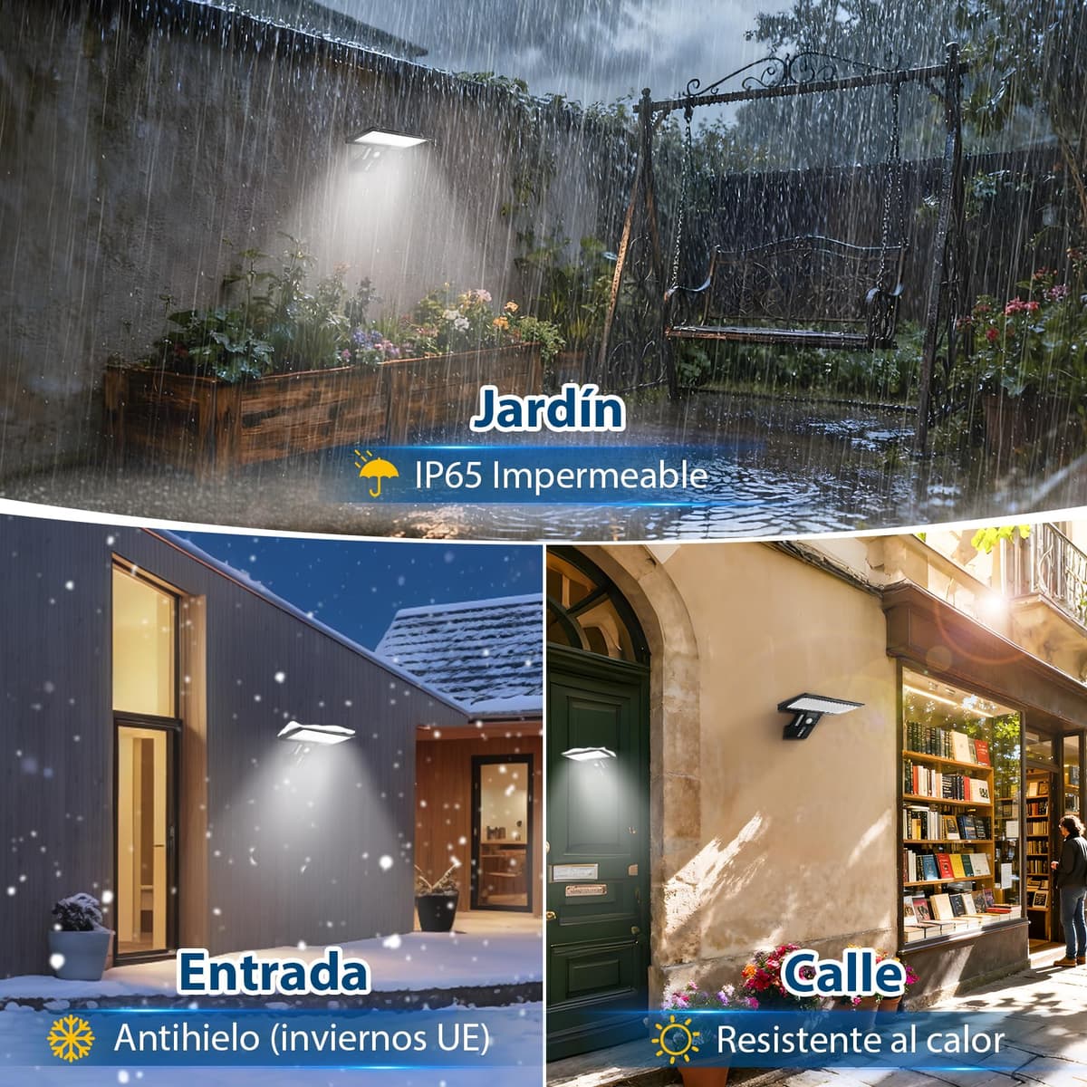 JESLED Luz Solar Exterior, 2 Paquete 90 LED, Foco Potente con Sensor de Movimiento, Impermeable con 4 Modos Inteligentes para Jardín, Patio, Camino, Escalera — view 4