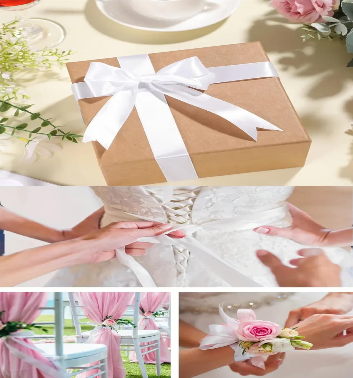 Double Sided Faced Satin Ribbon Size 50mm x 10 Meters (Off White) Perfect for Gifts Wrap Sew Party, Decorations Events Dress Wedding Christmas Crafts, Bows Car, DIY, Bouquets, Cake More — view 4