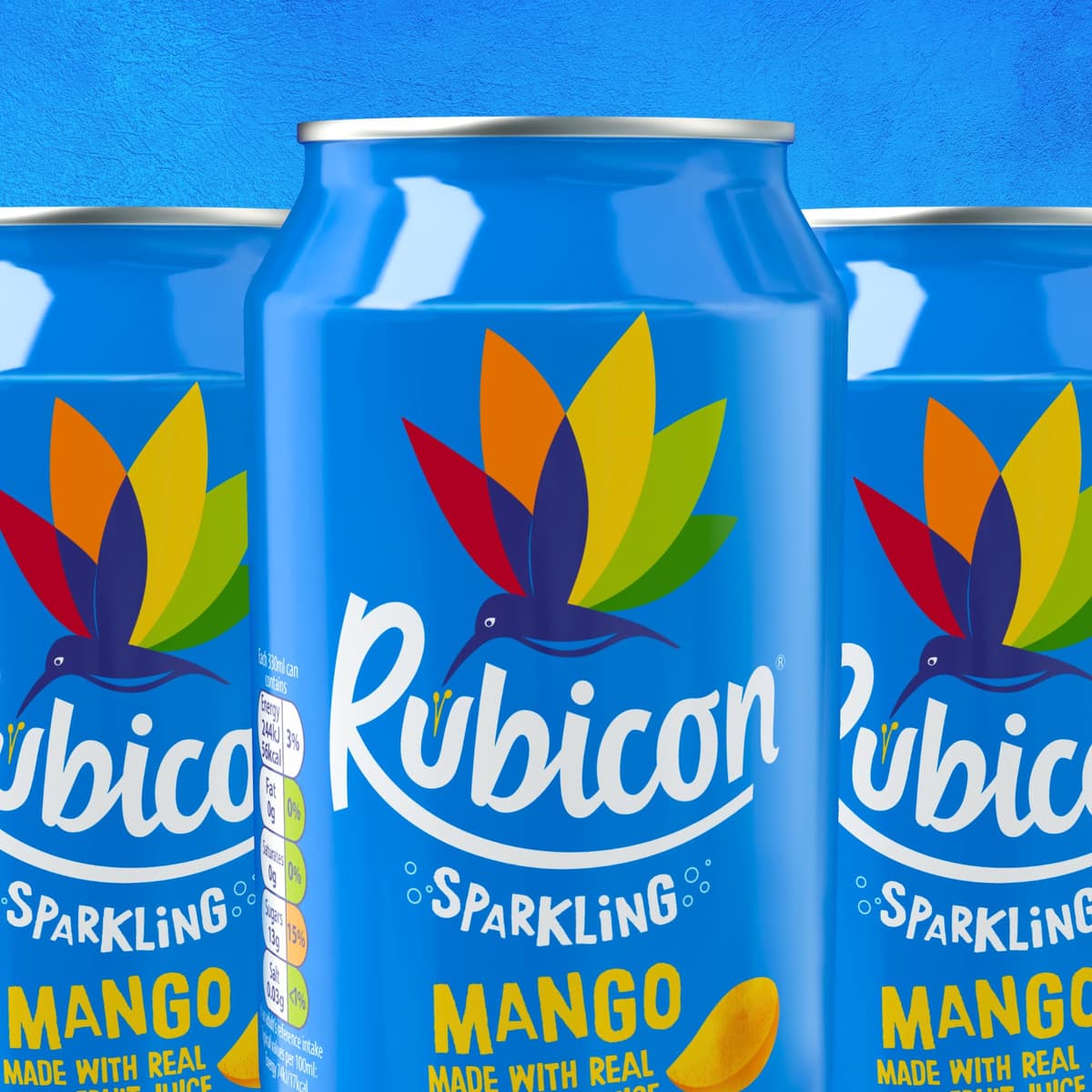 Rubicon 24 Pack Sparkling Mango Flavoured Fizzy Drink with Real Fruit Juice, Handpicked Fruits for a Temptingly Intense Taste "Made of Different Stuff" - 24 x 330ml Cans — view 2
