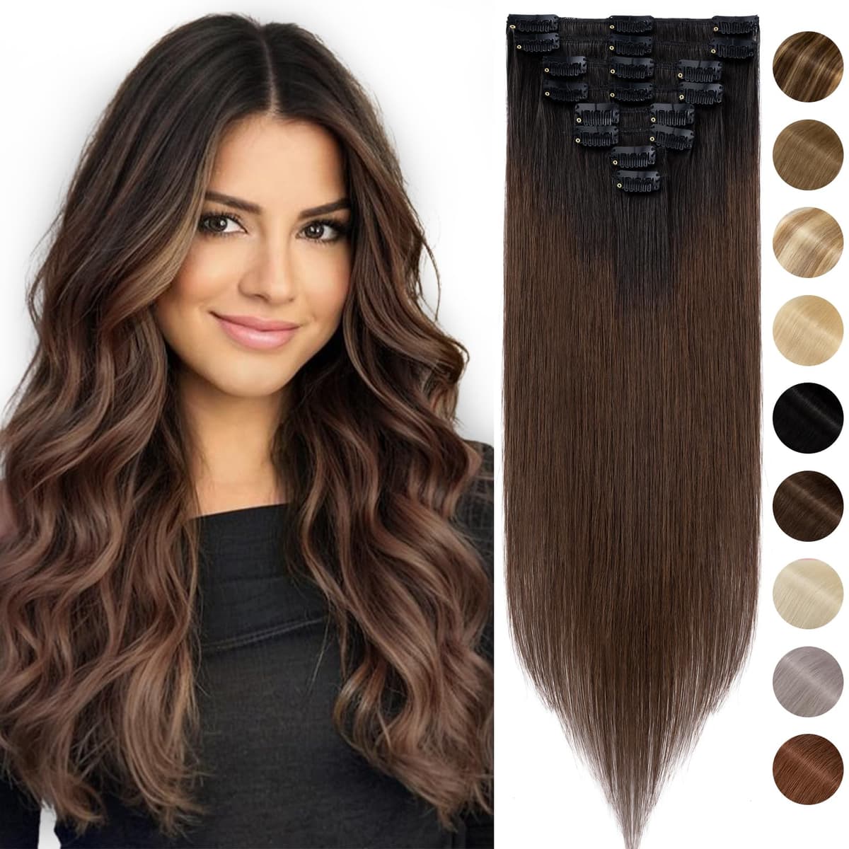 Silk-co 10inch Hair Extensions Clip in Hair Extension Human Hair #04 Medium Brown -Basic Thickness-Thin Weft- 8 Pieces Real Remy Straight Hair Extensions[50g] — view 39