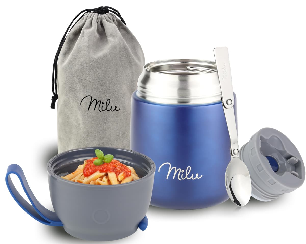 Milu Termo para Comida 450 ml Taza Aislada, Botella de Acero Inoxidable Aislada Alimentos, Beber y sopa de los niños de adultos Térmico (450ml/Verde Azul) — view 31